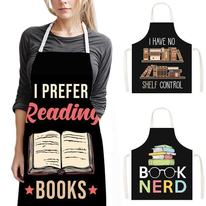 Librarian Books Lover Print Kitchen Apron Linen Pinafore Women Men Household Cleaning Clothing Chief Waiter Cooking Aprons C251124