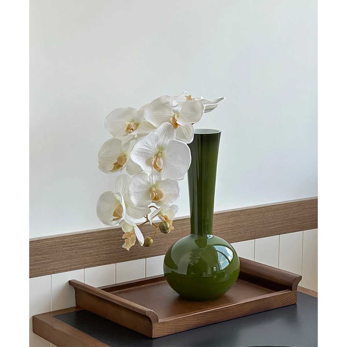 Elegant Green Simple Glass Vases Light Luxury Daily Desktop Decorative Daily Office Household Large Capacity Vases C251124
