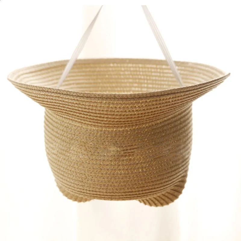 Fashion Lovely Girls Boys Straw Hats Headdress Summer Kids Sun Hat Cute Ear Solid Floppy Beach Cap For Children 250423