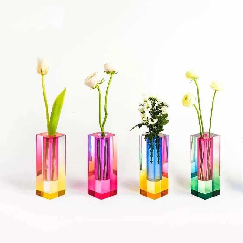 Nordic Modern Rainbow Pillar Bud Vase Aesthetic Glass Vases Luxury Acrylic Crystal Flowers Container Living Room Home Decor C251124