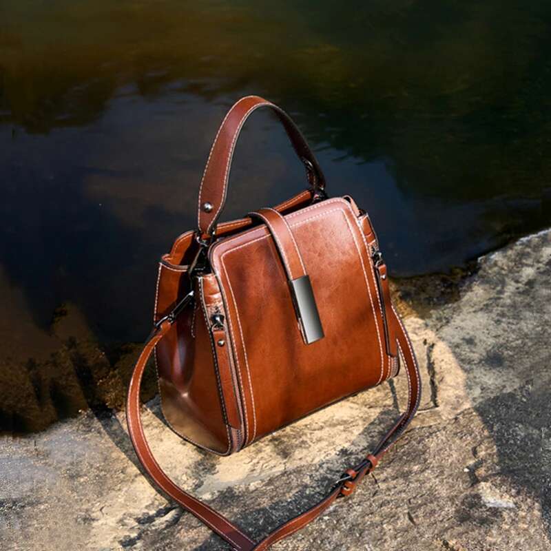 Designer Bag Hifashion Vintage Cow Genuine Leather Small Shoulder Bags For Women Designer Crossbody Purses Bucket Ladies Handbags