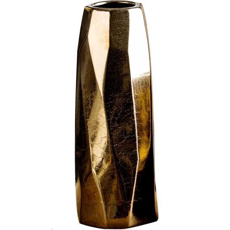 Nordic Light Luxury Gold Geometric Irregular Vase European and American Electroplated Ceramic Dry Flower Decoration Ornaments C251124