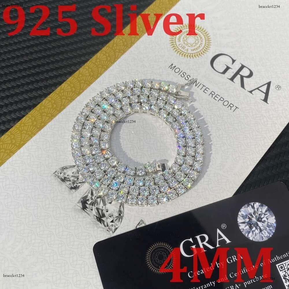 Hot Sale Hip Hop Iced Out Jewelry Fashion Dia Necklace S Sier 2MM 3MM 4MM 5MM Vvs Moissanite Tennis Chain