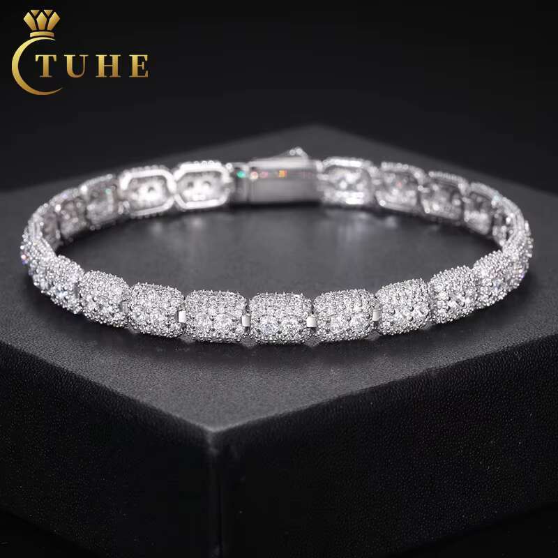 Bling Design Jewelry Pass Diamond Tester 925 Pure Silver Tennis Bracelet 7mm Vvs Moissanite Diamond Men Bracelet