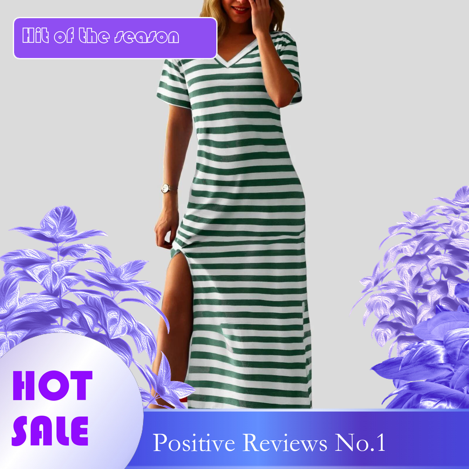 Dongdumaoyi Summer Women Dress Side Split V Neck Short Sleeves Mid Calf Midi Casual Color Matching Length Slim Fit Lady