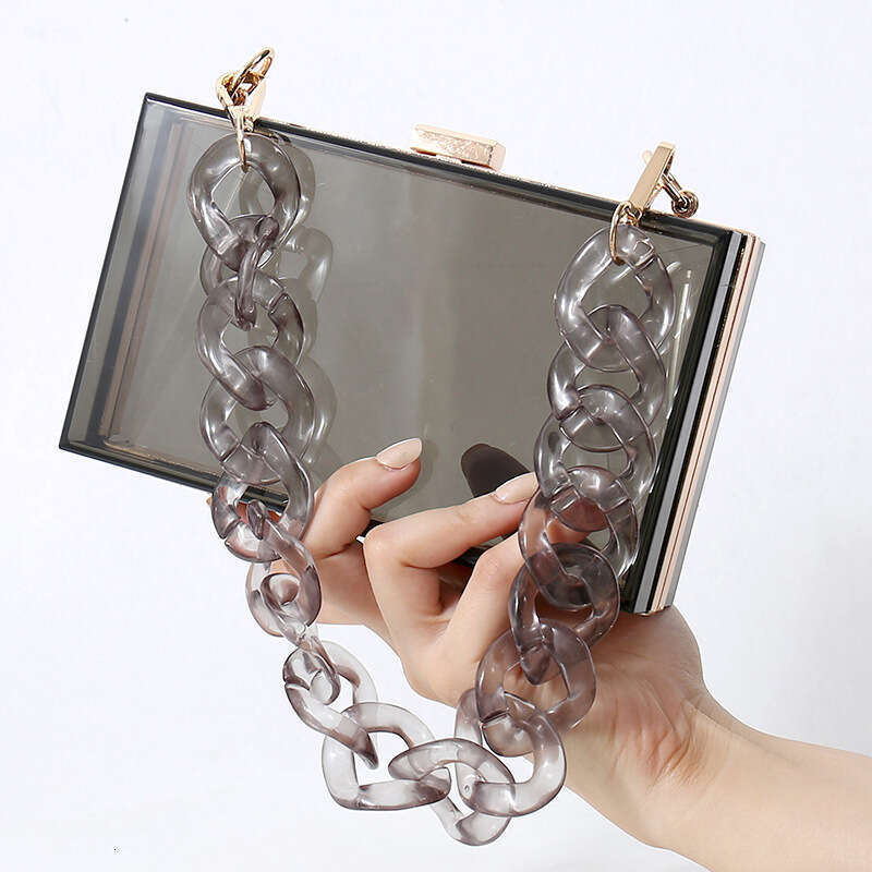 Dinner Bag Summer New Fashion Acrylic Women S One Shoulder Chain Crossbody Evening Banquet Square Box Transparent Bag KQ