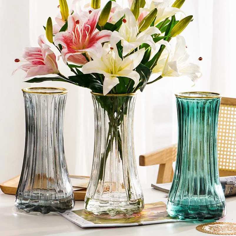 Gold Transparent Glass Vase Living Room Flower Decoration Creative Water Vase Light Luxury C251124
