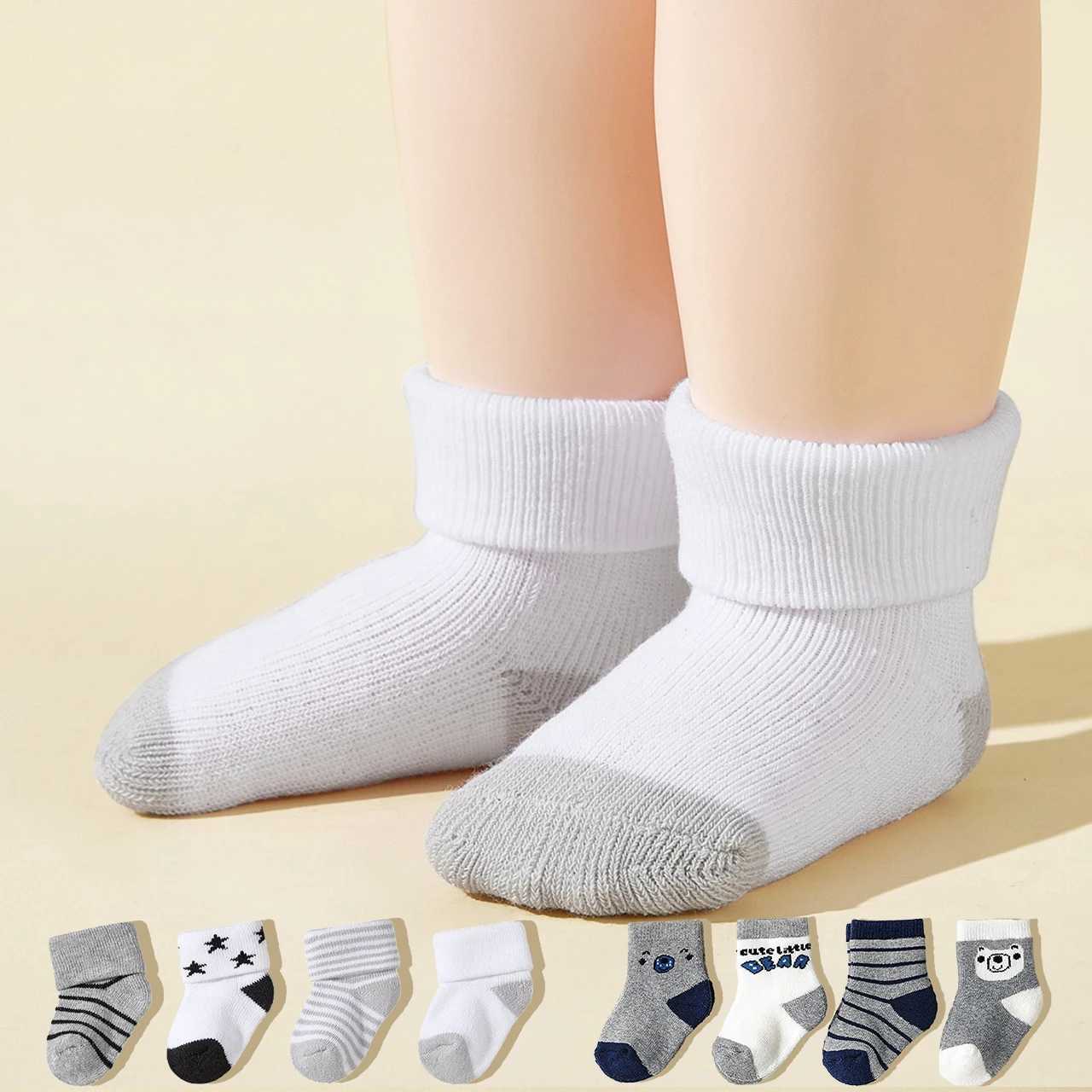4Pairs Winter Warm Baby Terry SOCKS Bear Kids Middle Tube Sock Fashion Stripe Thicken Plush SOCKS 0-1Year Kids Footwear G251124