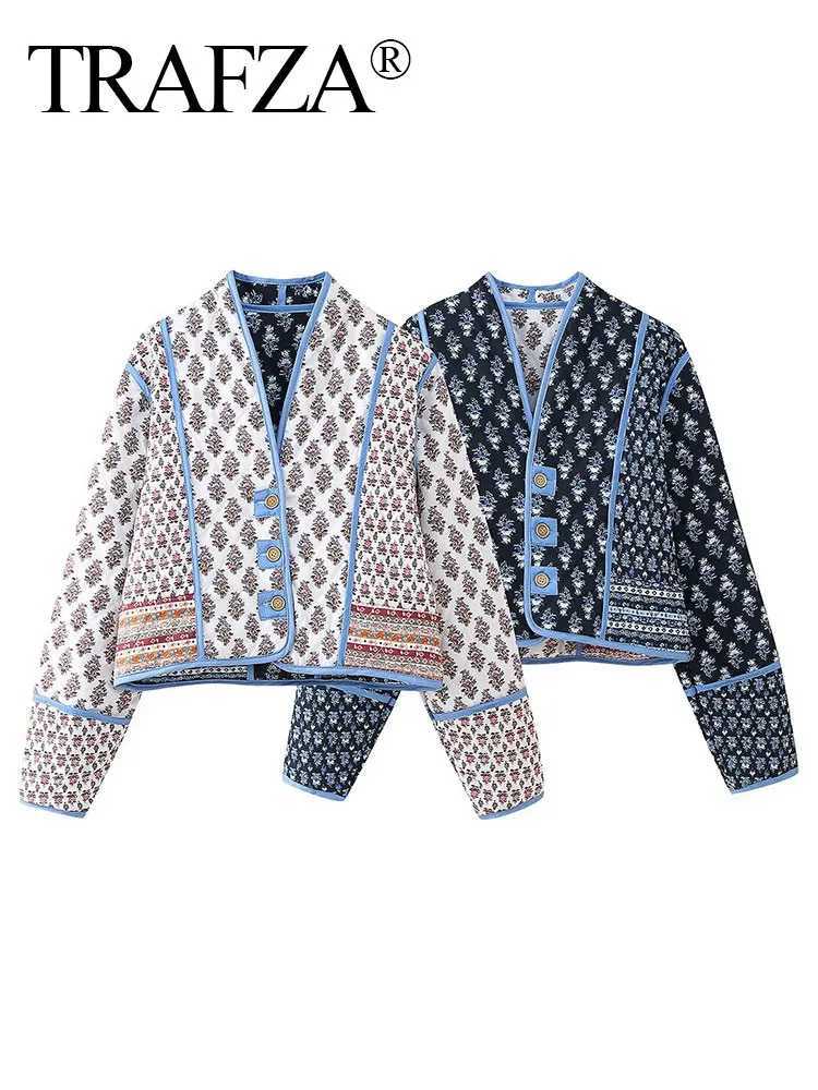 HH Women Fashion Flower Quilted Reversible Jacket Loose Long Sleeve Button Coat Autumn Female Elegant Floral Outwear Tops J251124