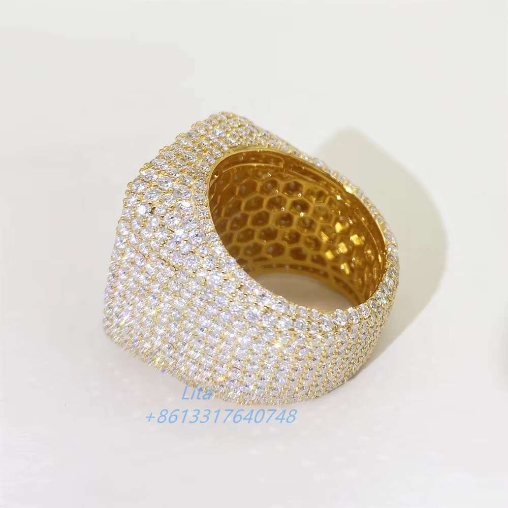New Arrival Hiphop Gold Plated Silver 925 Vvs Moissanite Mens Custom Fully Iced Out Diamond Rings