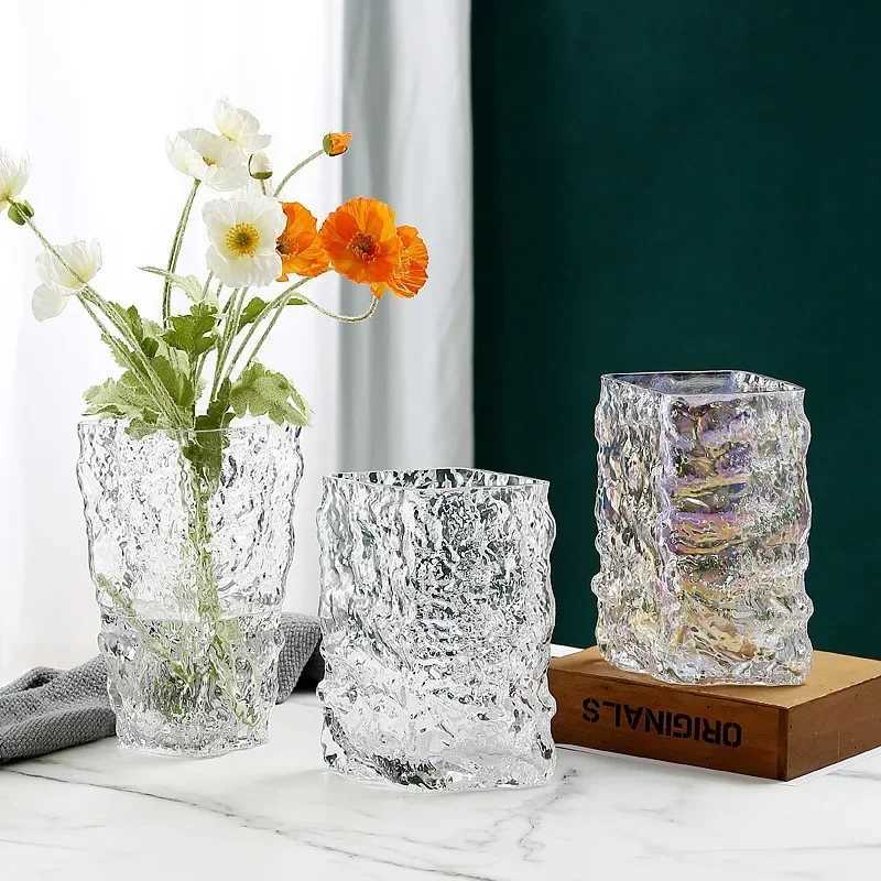 Finnish Glacier Vase Nordic Simple Transparent Glass Flower Hydroponic Decoration Flower Light Luxury Table Flower Arrangement C251124