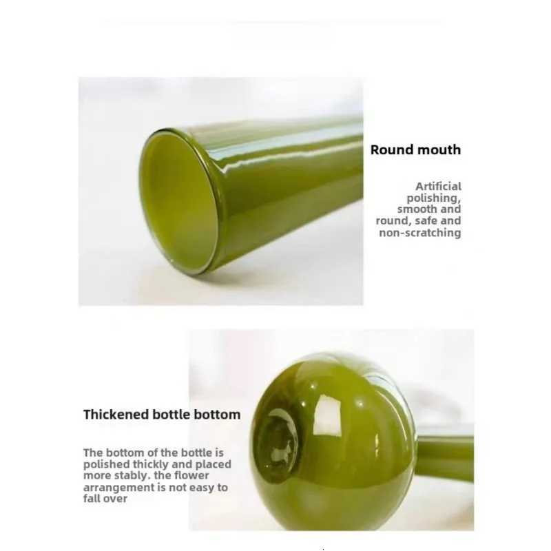 French Style Light Luxury Glass Vase Olive Green Handmade Vase Artistic Flower Planter Living Room Desk Decor Home Decoration C251124
