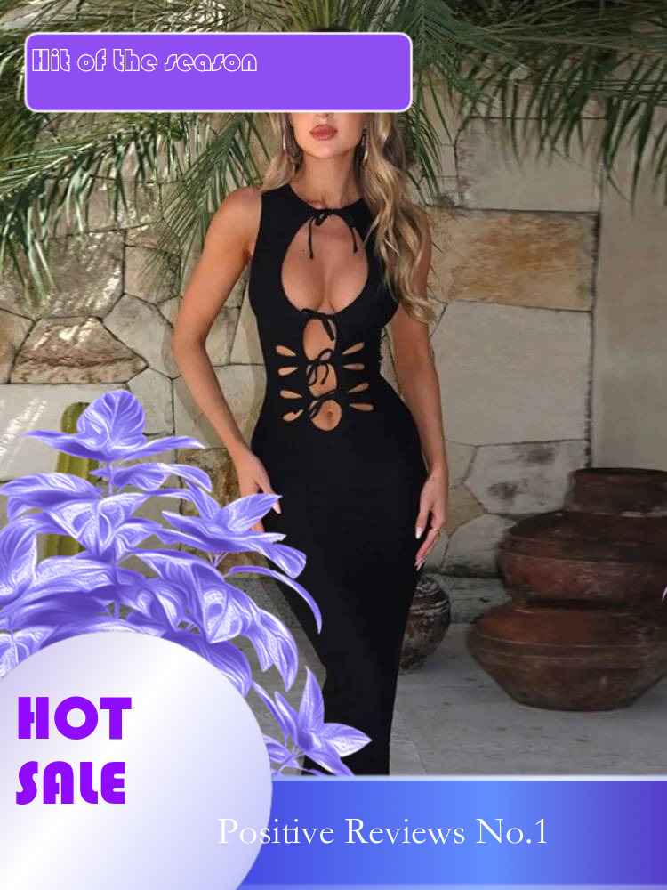 Dongdumaoyi Townlike Slim Bodycon Elegant Midi Long Dress Women Spring Summer Hollow Out Backless Nightclub Sexy Party Dresses
