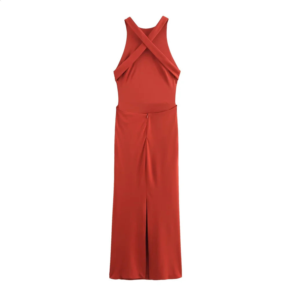 UNIZERA Womens Back Cross n Hanging Collar Midi Dress SpringSummer Casual Wear 250417