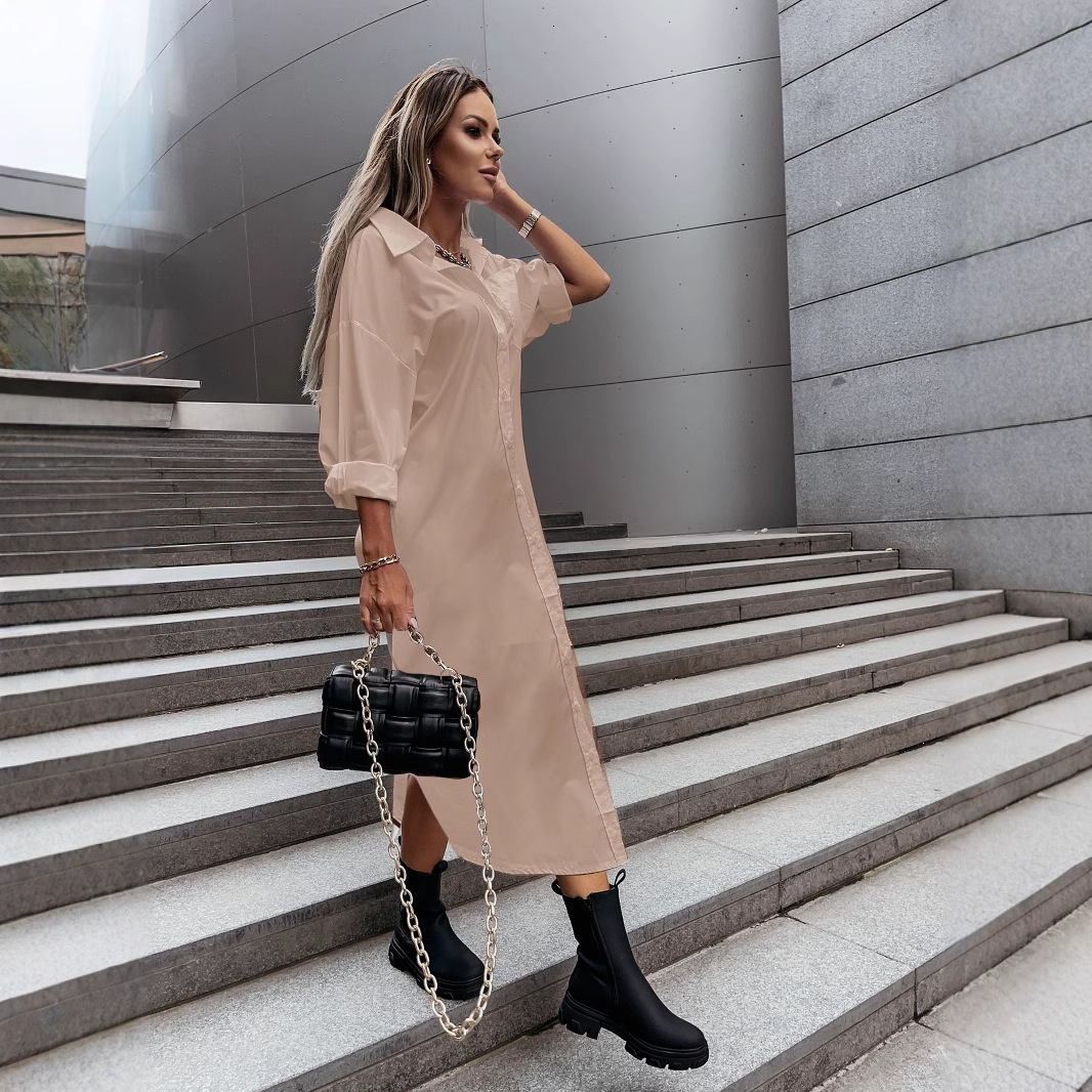 2024 autumn fashion slit loose casual solid color shirt skirt womens clothing