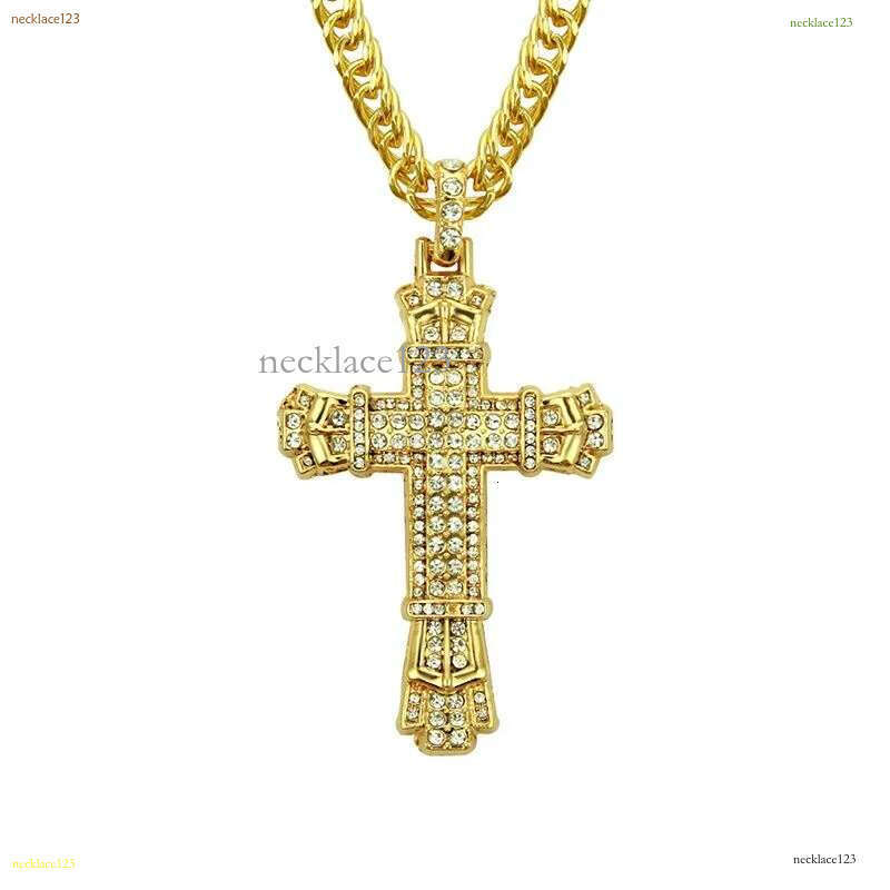 Hip Hop Cross Pendant Religious Charm Gold Sier Full Ice Out Crystal Neckalce Simulated Dias Catholic Crucifix Necklace With Cuban Chain Jewelry