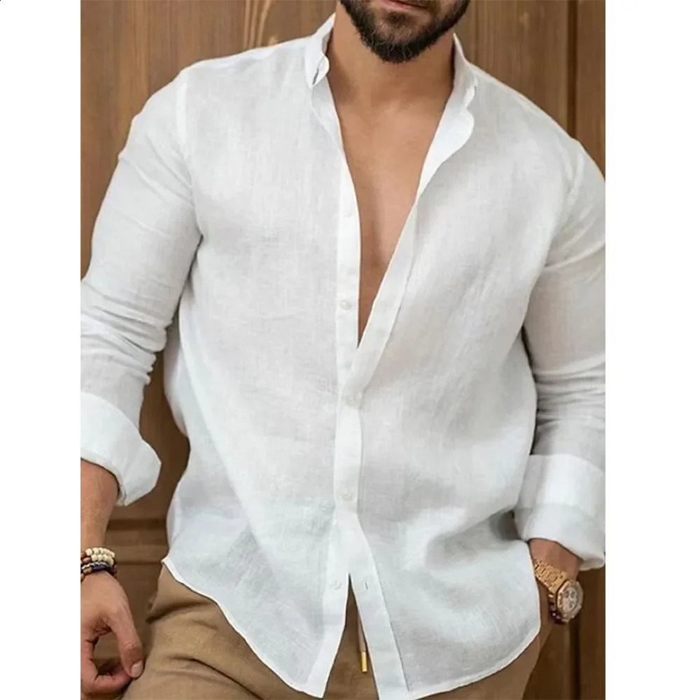 Mens cotton casual luggage shirt spring and summer lightweight long sleeved breathable Hawaiian collar mens top 250420