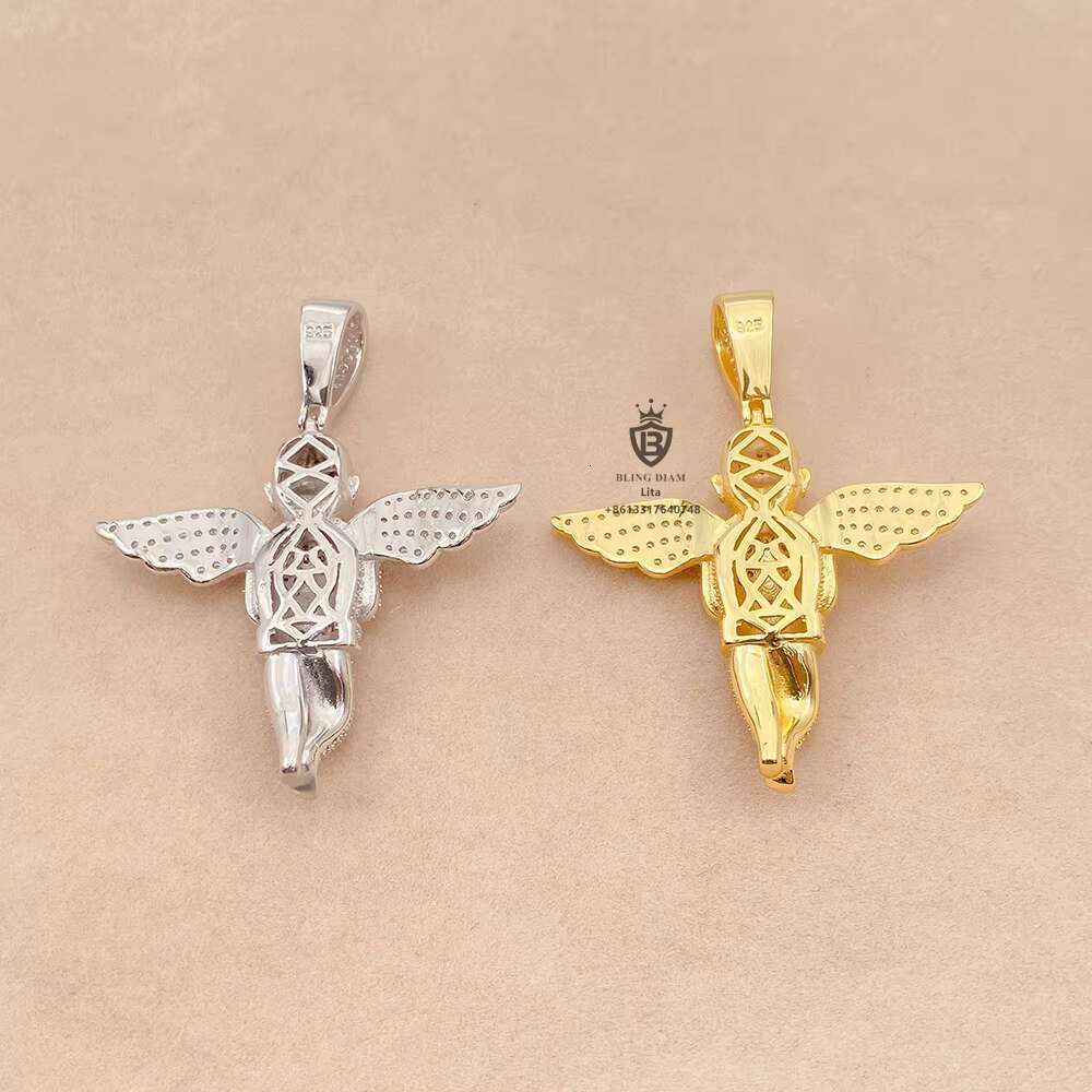 2025 New Product Iced Out Hip Hop Jewelry 925 Sterling Silver VVS Moissanite Diamond Angel Pendant GRA Certificate