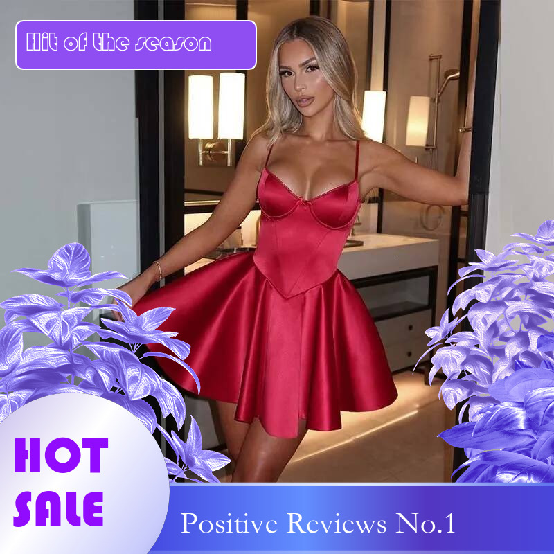 Dongdumaoyi Townlike Waist Wrap A Line Dress Women Spaghetti Strap Mini Spring Summer Strapless Nightclub Sexy Party Dresses