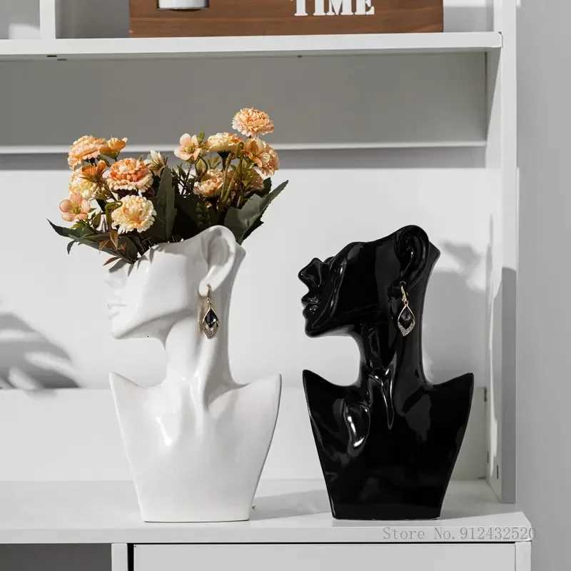 Creative Nordic Style Ceramic Vase Black and White Side Face Human Face Home Desktop Decoration Trend Fashion Luxury Art 1Pc C251124