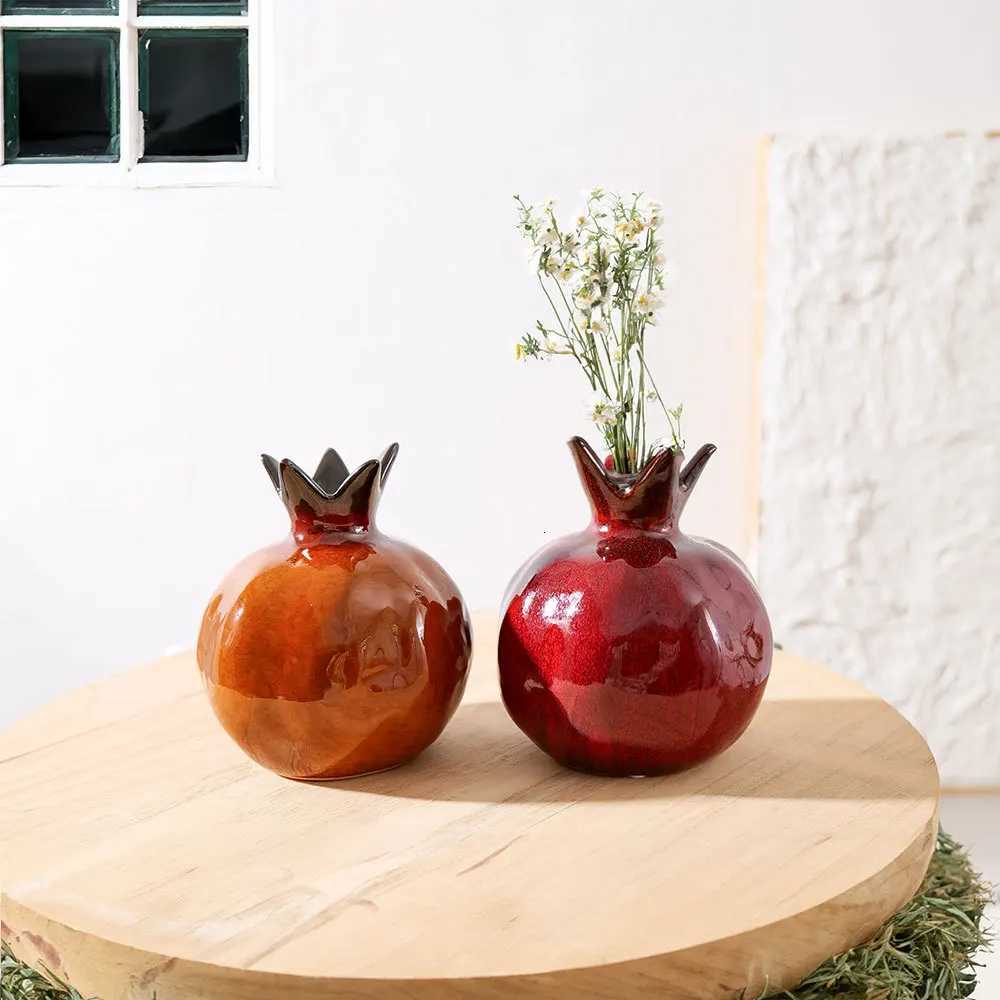 Ceramic Vases Bright Porcelain Pomegranate Vase Table Decoration Ornaments Arrangement Flower Plant Pots Room Aesthetic Decor C251124