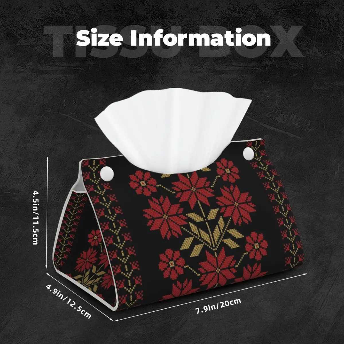 Custom Palestinians Flowers Art Tissue Box Cover Rectangular PU Leather Arabic Folk Art Facial Tissue Box Holder for ToiletM251124