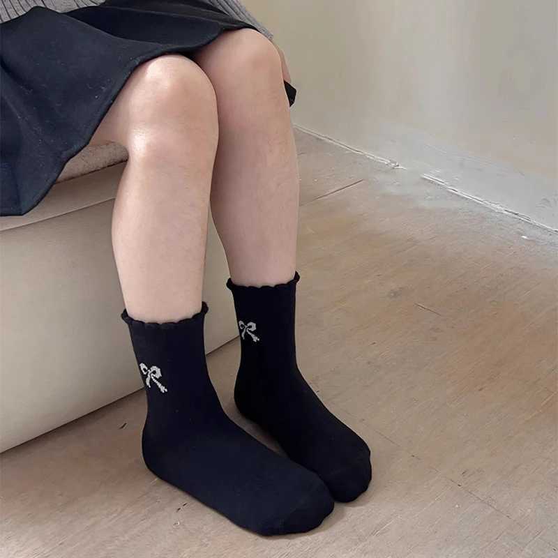 4Pairs Embroidery Bow Socks 3-14Year Girls Polka Dot Stockings Spring Autumn Children Middle Tube Sock Baby Kids Cotton Footwear G251124