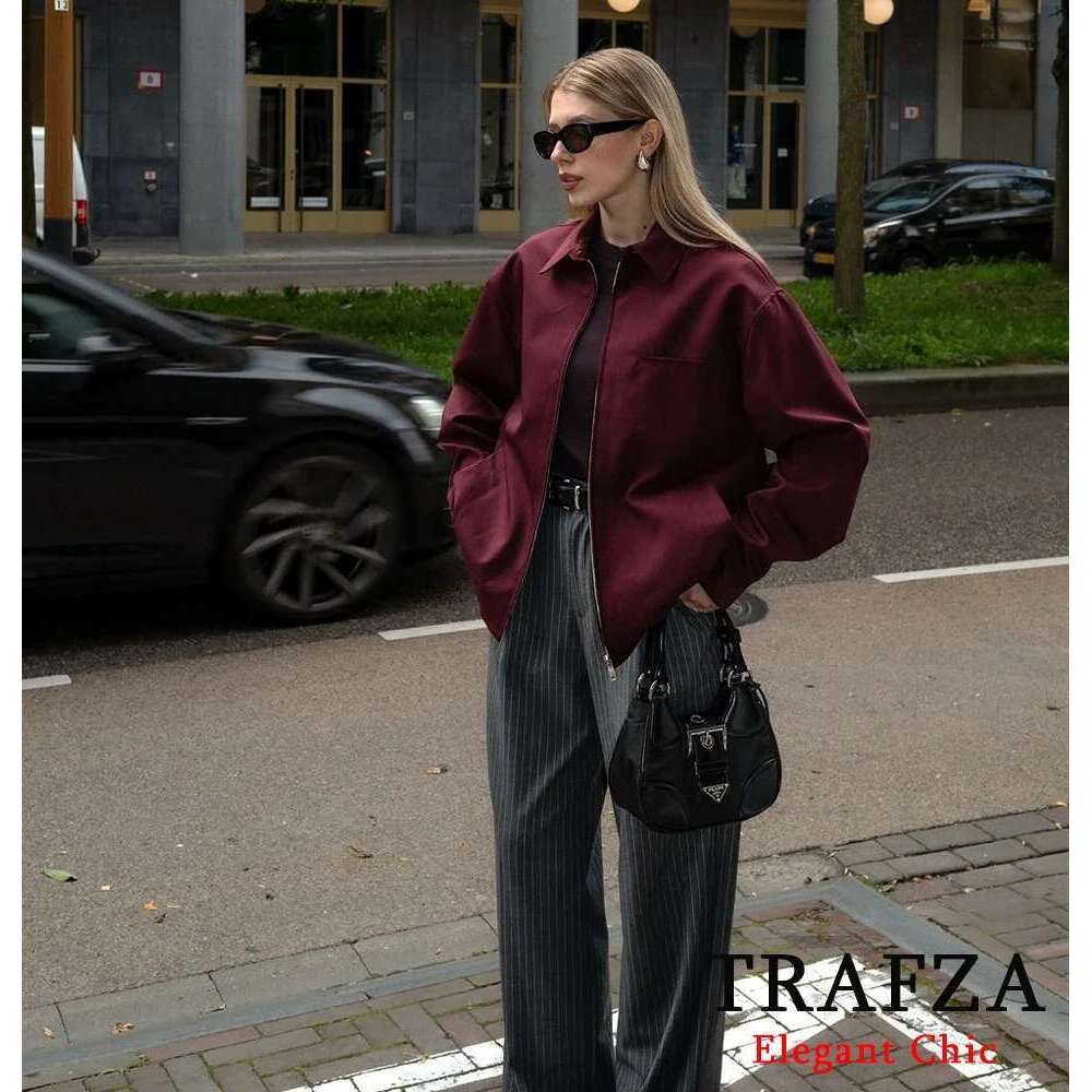 Designer Clothes Trafza-Women Vintage Loose Lapel Bury Color Zipper New 2025 Spring Autumn Stylish Versatile Casual Jacket