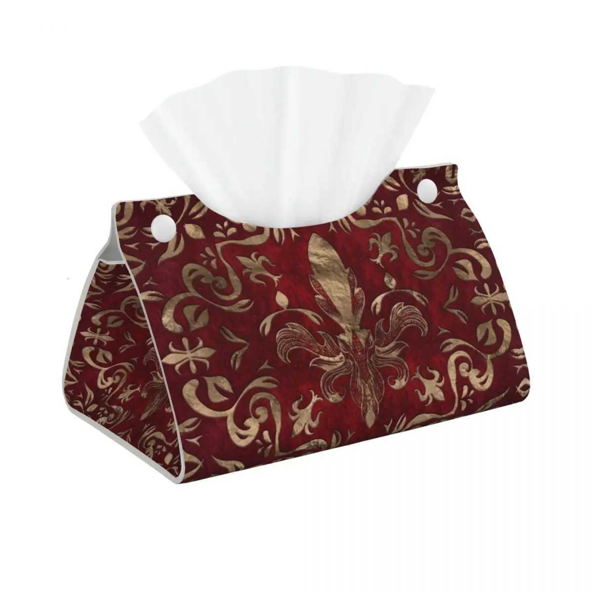 Custom Luxury Lily Flower Fleur-De-Lys Tissue Box Cover PU Leather Rectangular Fleur De Lis Facial Tissues Holder for HomeM251124