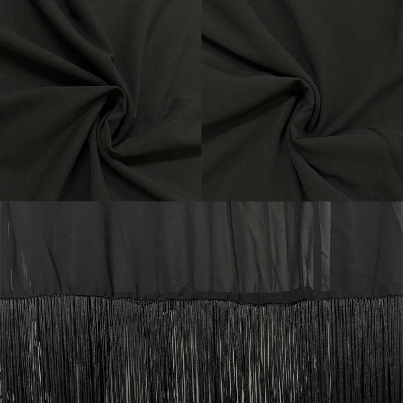 2025 New Spring Fashion See-Through Tassel Party Dresses Women Batwing Sleeves Solid Color High-Neck Two Piece Set Dress