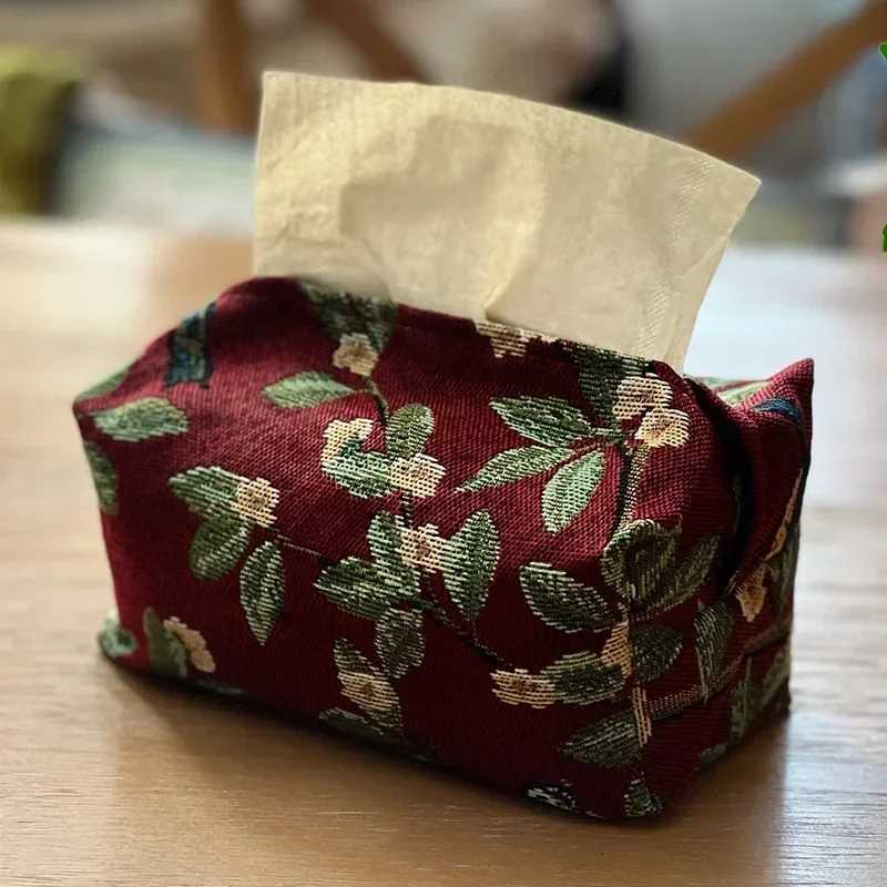 Retro Tissue Box Storage Bag High Quality Napkin Holder Foldable Tissue Box Home Office Desktop Embroidery Storage BoxM251124