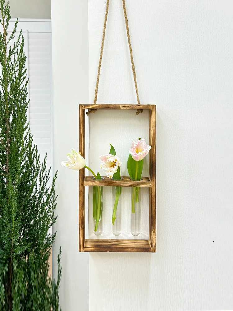 Fashionable Flower Arrangement Wooden Frame Vase Hanging Test Tube Propagation Hydroponic Plants Home Garden Wedding Decoration C251124