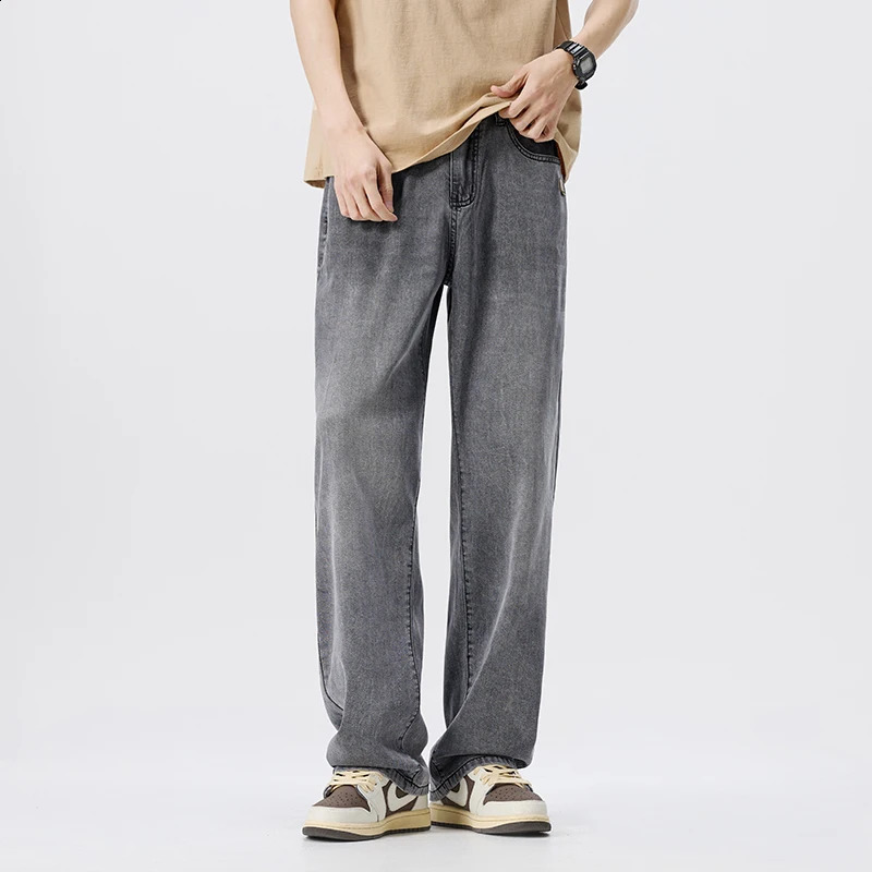 Summer mens loose straight leg jeans slim fit resistant comfortable and cool mens pants 250423