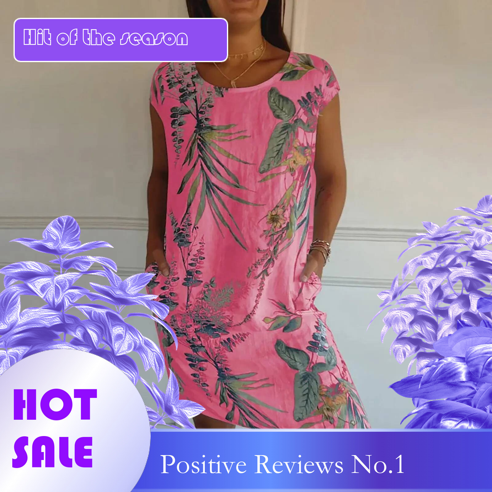 Dongdumaoyi Summer Cotton And Linen Round Neck Printed Pocket Casual Dress Women S Fashionable Short Sleeved Beach Midi Dresses S XL