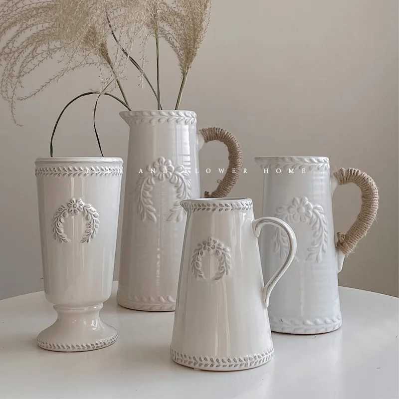 white retro vase ceramic light luxury living room dining table flower C251124