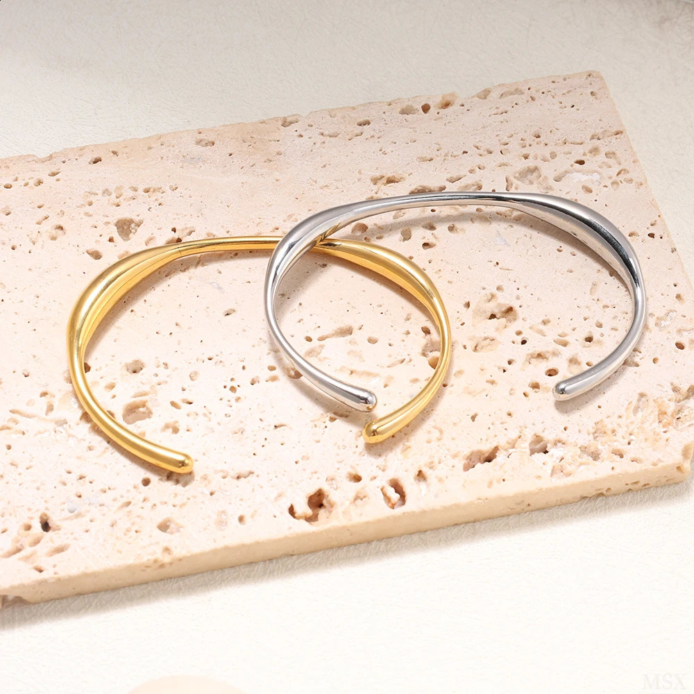 Irregular shaped stainless steel bracelet minimalist Ins cold style highquality smooth cuff wholesale womens jewelry 250415