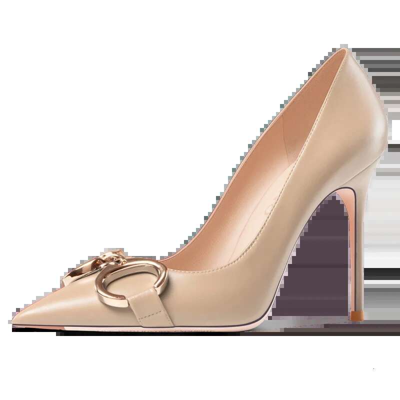 Woman 2024 Trend Women's Genuine Hot Leather Metal New Button High Heels Shoes New Pointed Toe Fashion Sexy Party 43