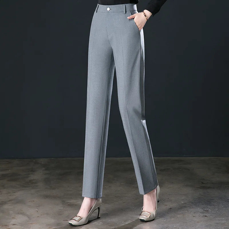 Fashion Trousers Womens High Waisted Straight Suit Pants Loose Dress Pants Black Beige Grey Slacks Women Pantalones 250421
