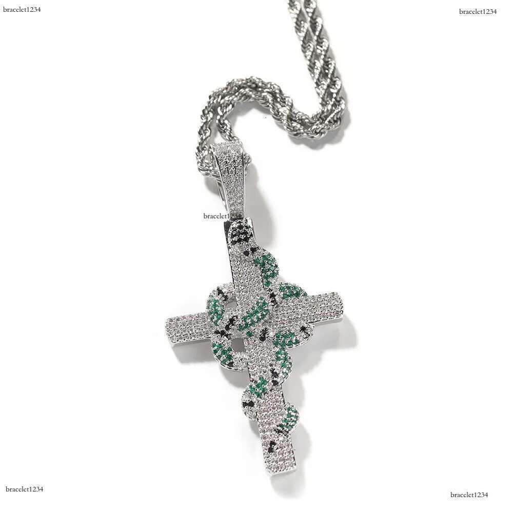 Luxury designer Ice Out VVS Moissanite Cross Necklace Retro Snake Pendant Hip Hop Necklace Jewelry for Stylish Men Free shipping
