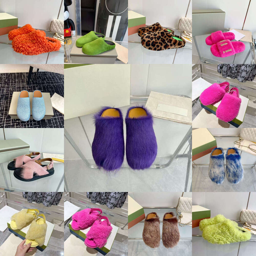 TOP Luxury fur slide mule sabot clog sandal flat woman man designer shoe horse fur slippers Mules Fluffy Plush Wool Fur Slippers Winter Outdoor Comfortable clog shoes