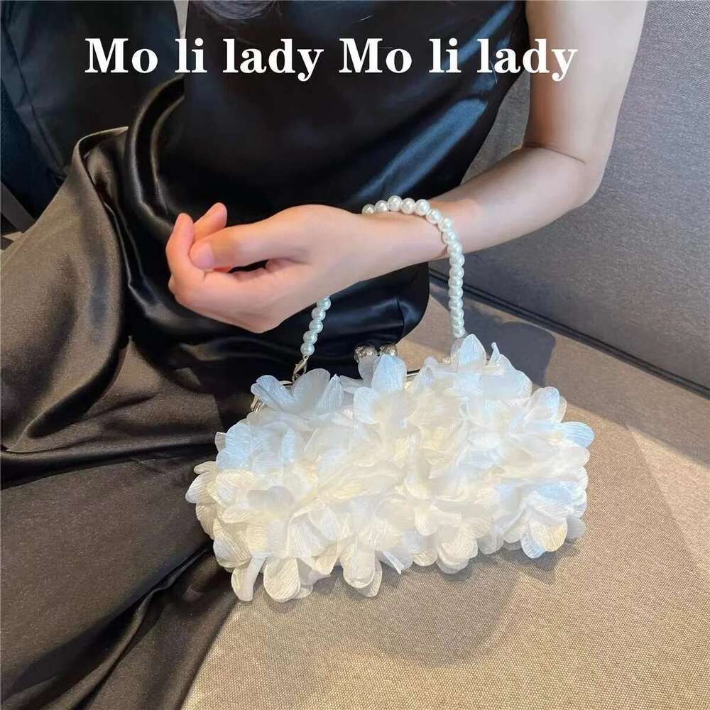 Designer Bag 2025 High Quality Design Satin Floral Evening Pearl Beaded Fashion Women Handbag Wedding Party Clutch Purse Crossbody Bag Luxury Bag