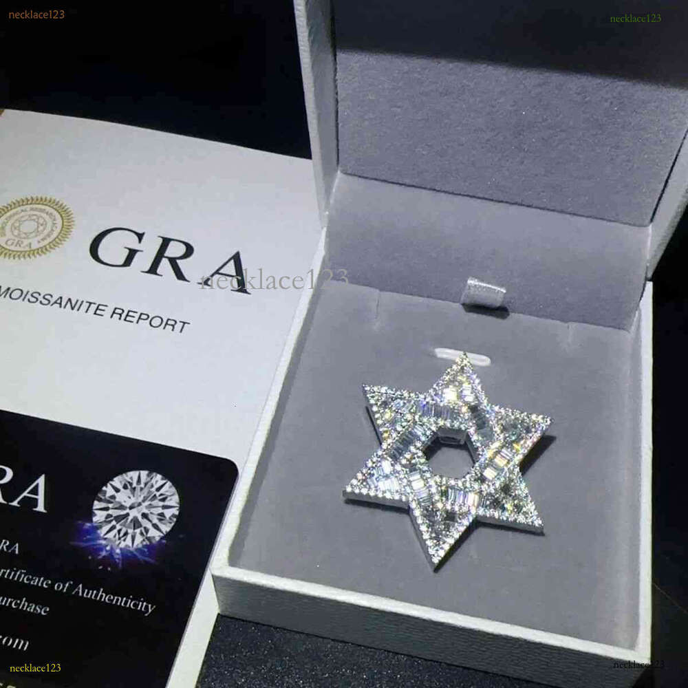 Iced Jewelry Hip Hop Hexagon GRA Certified Vvs d Moissanite Hollow Out Tennis Necklace Pendant