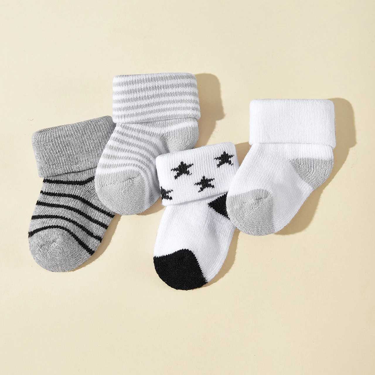 4Pairs Winter Warm Baby Terry SOCKS Bear Kids Middle Tube Sock Fashion Stripe Thicken Plush SOCKS 0-1Year Kids Footwear G251124