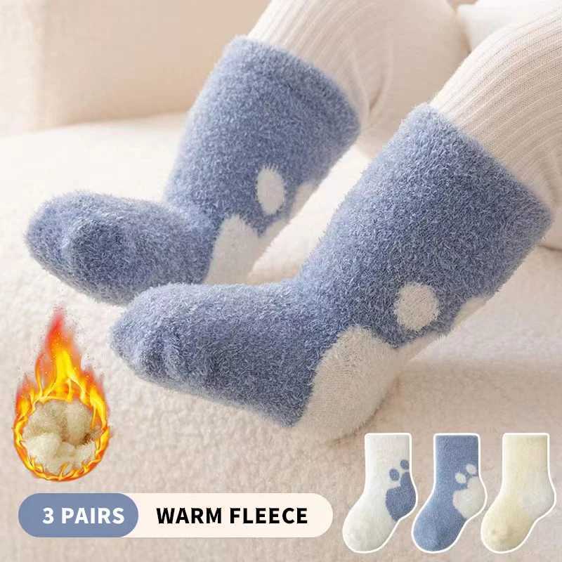 3 Pairs Winter Autumn Toddler Baby Mid-calf Socks Warm Thicken Unisex Casual Soft Indoor Home Cozy Elastic Underwear for Baby G251124