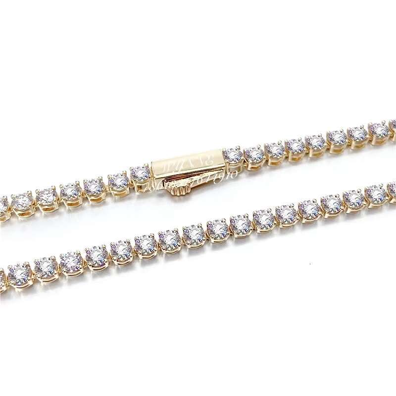 Ready to Ship High-end Iced Out Moissanite Diamond 10K/14K/18K Solid Gold Tennis Necklace Chain