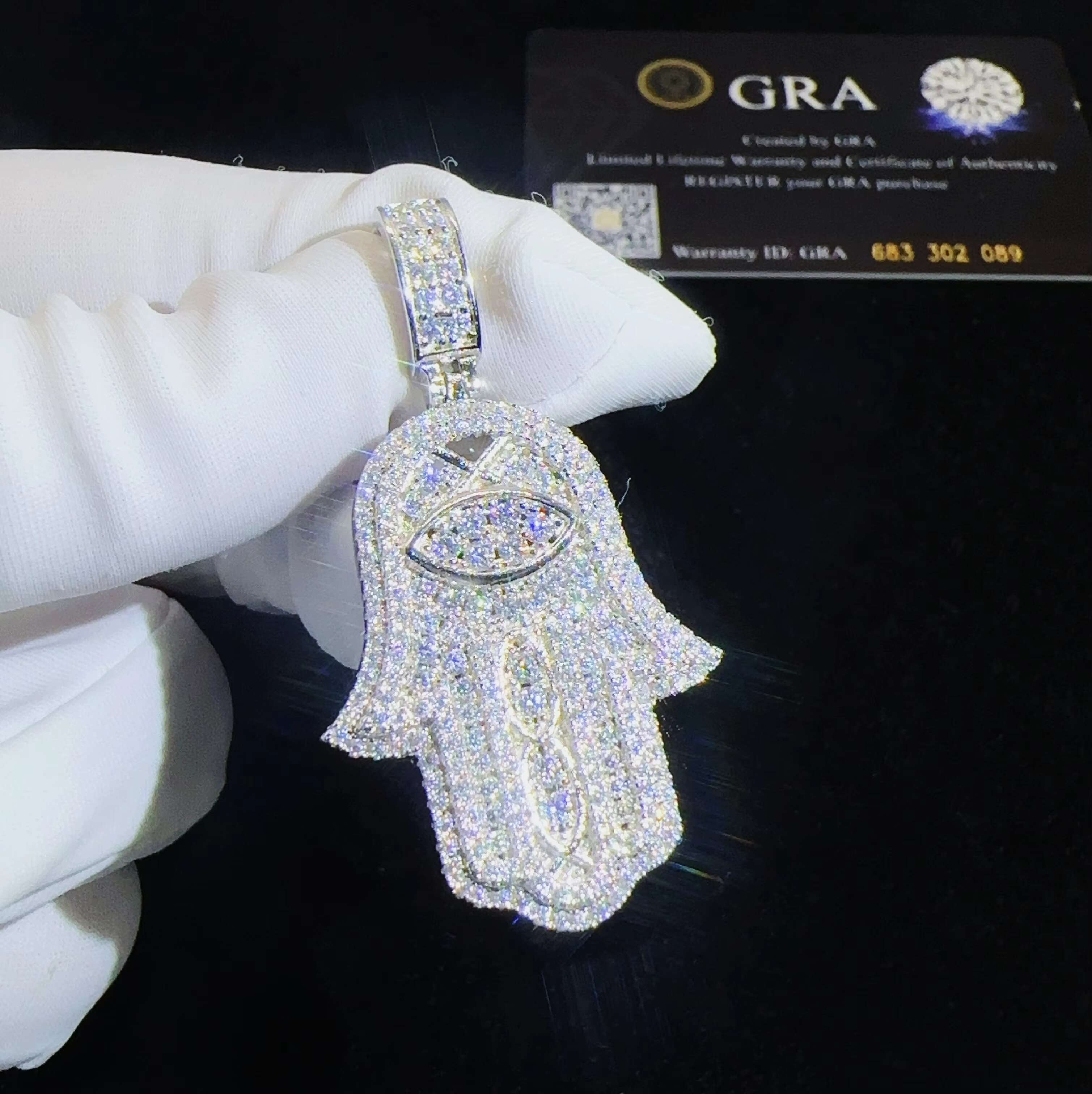 Stunning Moissanite Hip Hop Hamsa Hand Pendant VVS Diamond Chain Custom 925 Sterling Silver Pendant
