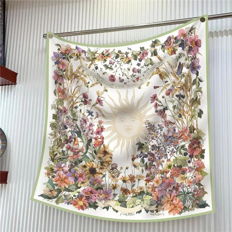 90Cm * 90cm High Quality Twill Forged Large Square Scarf Fashion Versatile Printed Silk Sun Protection Shawl Headscarf 250424