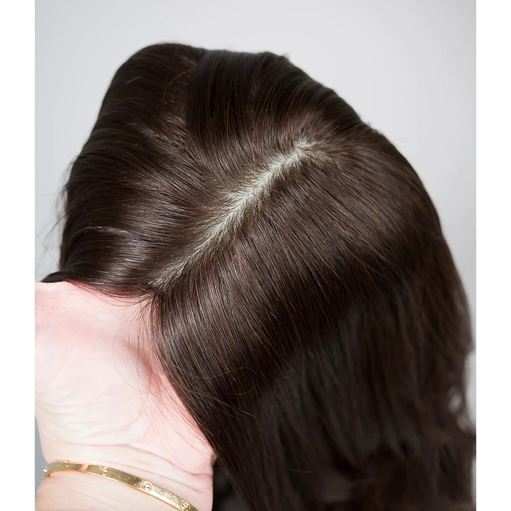 Dark Brown Wavy Hair Silk Base Human Hair Topper Real Scalp Women Toupee Thin Hair Help Hairpiece 2CM PU Around with 4Clips 15x16cm 2025
