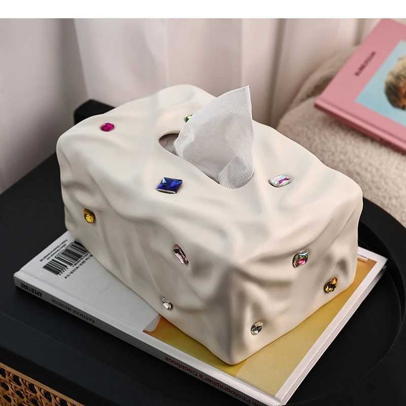 Ceramic Tissue Box Fold Pattern Colored Stone Silver Cardboard Paper Towel Holder Napkin Home DecoractionM251124