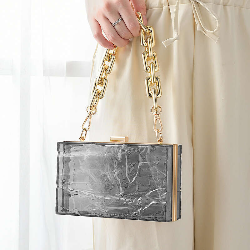 Dinner Bag New Ice Cracked Acrylic Transparent Popular Dinner Fashion Versatile Handheld Bag Female KQ